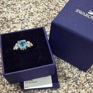 Swarovski Aquamarine Rhodium Plated Silver Ring